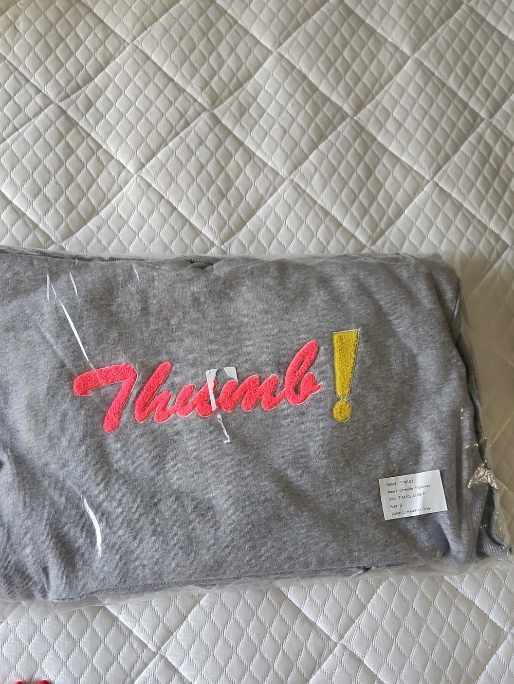 Nwt Gray "Thumb!" Pullover Sweatshirt Chenille Logo